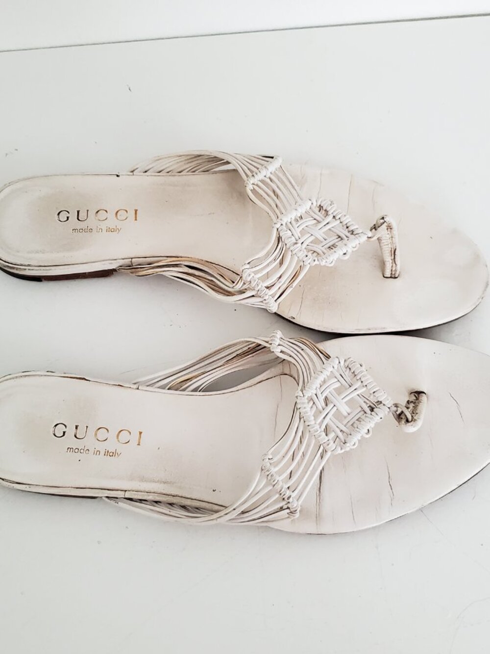 Gucci White Leather Braided Flip Flop Sandals Size 7.5 - Picture 8 of 12